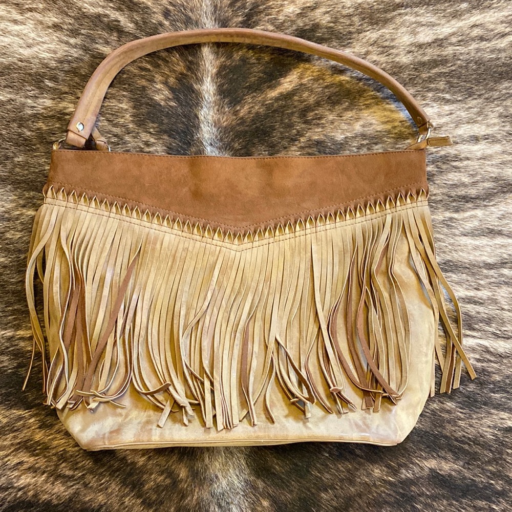 Large Faux Suede Fringe Purse